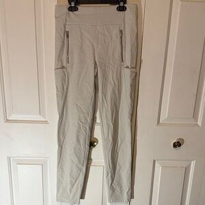 Athleta Lt Beige Sz 2 High-Rise Faux Leather Leggings Zip Pockets B21